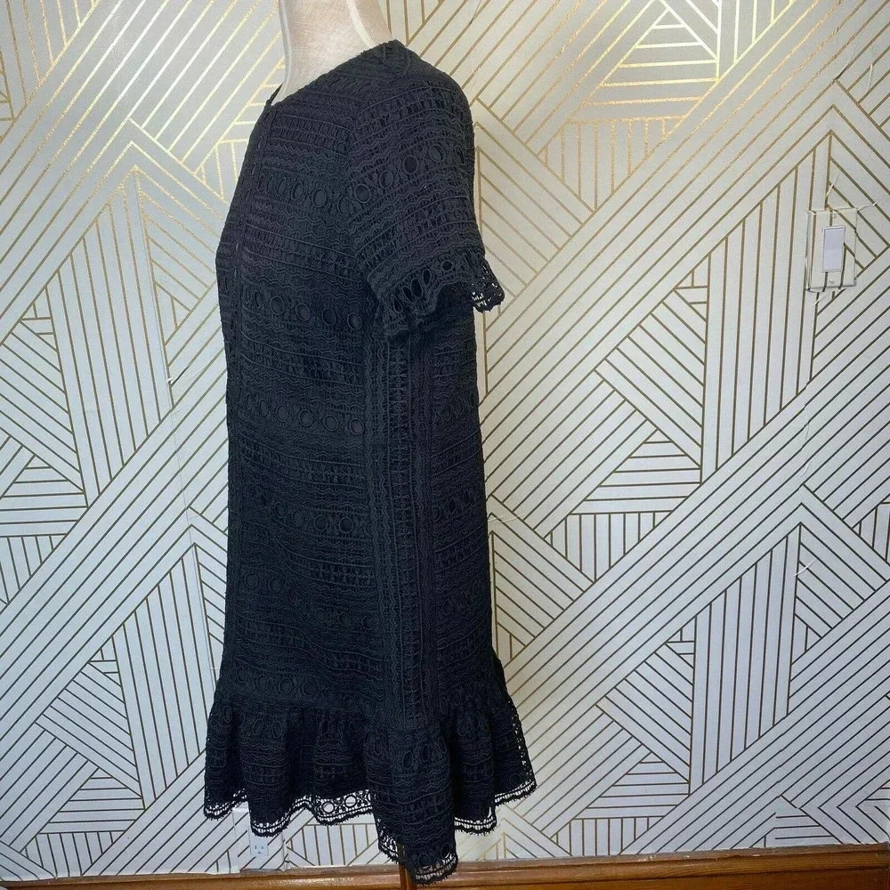 Kate Spade Black Lace Crochet Ruffle Hem Short Sleeve Party Dress Size‎ Small